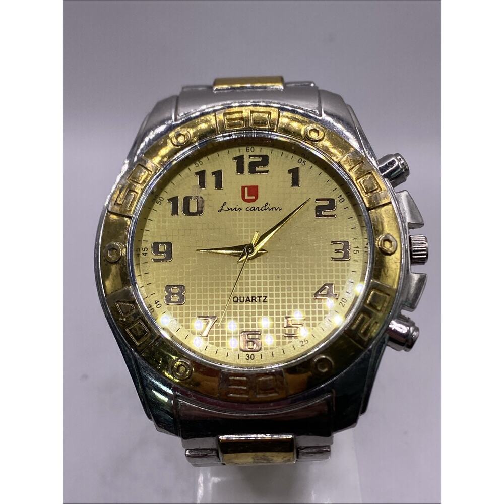 Luis Cardini Mens Silver Gold Tone Quartz Watch Works New Battery